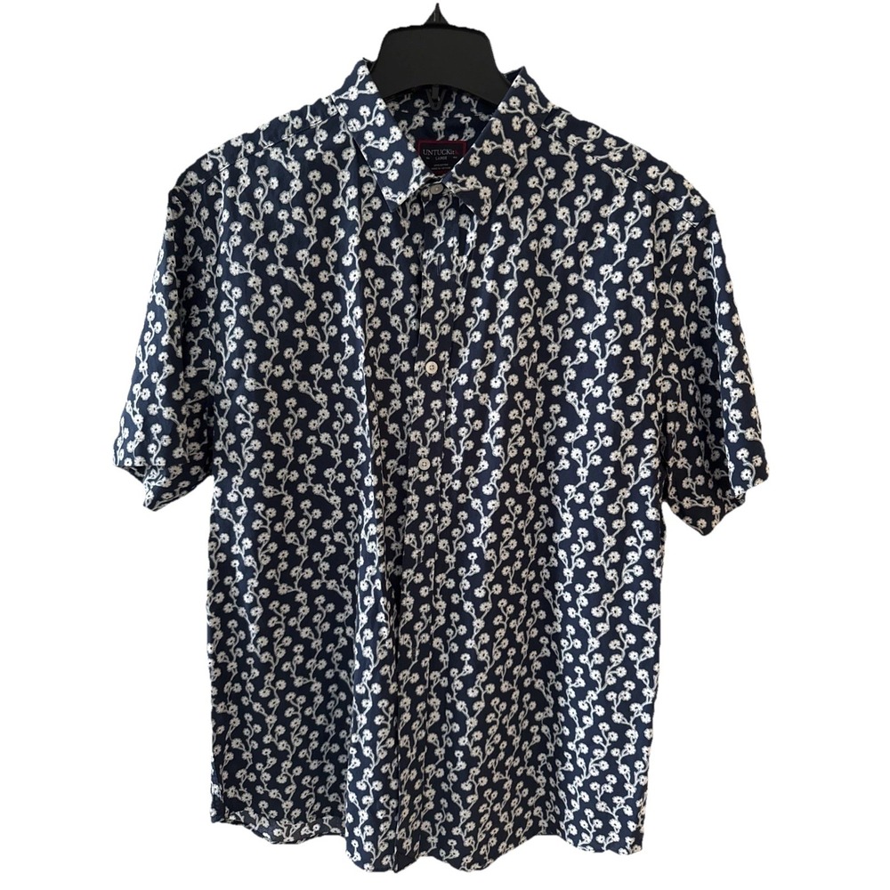UNTUCKit Azal Short Sleeve Button Up Blue Floral Lightweight Men's L Reg Fit EUC